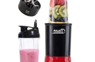 Wonderchef Bullet Nutri-Blend 500W Mixer Grinder Smoothie Maker, 22000 RPM, 2 Jars, Stainless-Steel Blade, Sipper Jar & Lid, 2-Yr Warranty, Black & Red
