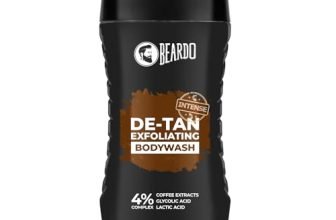 Beardo Detan Exfoliating Body Wash 200ml | 4% (Glycolic Acid, Lactic Acid & Coffee Extracts) | Gentle Exfoliating Shower Gel | Removes Tan & Body Acne | Prevents Dry, Rough, Bumpy Skin | Suitable for Men