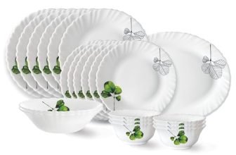 Larah by Borosil Oval Fluted Series Opalware Dinner Set | 21 Pieces for Family of 6 | Microwave & Dishwasher Safe | Bone-Ash Free | Crockery Set for Dining & Gifting | Plates & Bowls | White