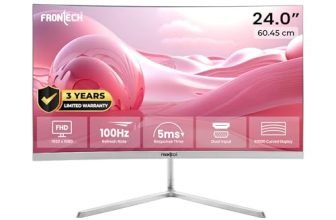 FRONTECH Ultima Series 24 Inch Curved LED Monitor, Refresh Rate 100Hz, VA Panel, 1800R Curve, Full HD 1080p, Bezel Less Design, HDMI & VGA Ports, 3 Years Warranty (MON-0080, White)