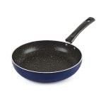 CELLO Regal Non Stick Blue Fry Pan with Spatter – 22cm | Cookware with Non Stick Coating | Gas Top and Induction Compatible