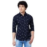 Spykar Blue Printed Full Sleeve Shirt for Men (Size: M)-MSHPS1BD043_Navy