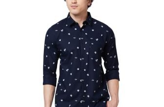 Spykar Blue Printed Full Sleeve Shirt for Men (Size: M)-MSHPS1BD043_Navy
