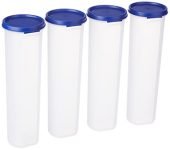 Amazon Brand – Solimo Plastic Slim Storage Container,Set of 4(1100 Ml Each),Blue