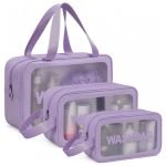 LUMONY® Makeup Pouch Bag PVC Travel Toiletries Organizer Cosmetic Bags Wash Bag Pouch for Travel Kit Toiletry Bag Portable Organizer Case Carry Pouch for Women Bathroom Set of 3 (Purple)