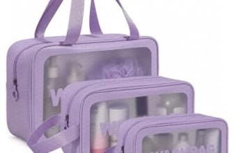 LUMONY® Makeup Pouch Bag PVC Travel Toiletries Organizer Cosmetic Bags Wash Bag Pouch for Travel Kit Toiletry Bag Portable Organizer Case Carry Pouch for Women Bathroom Set of 3 (Purple)