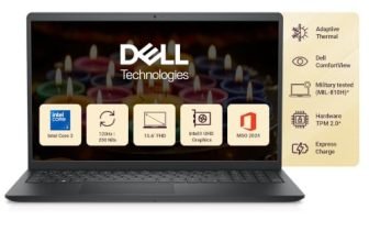 Dell 15 (Previously Inspiron) Laptop, 14th Gen Intel Core i3/Core 3 100U Processor, 8GB DDR4, 512 SSD, 15.6″ FHD 120Hz IPS AG 250 nit Display, Win 11 + Office H&S 2024, Carbon Black, 1.63Kg