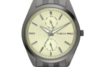TIMEX Analog Watch for Man with Champagne Round Dial & Gunmetal Stainless Steel Bracelet Band Water Resistant Men’s Wrist Watches – TWTG10424
