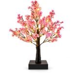 Artificial Blossom LED Tree Light with Black Base for Home Decor (Pink) | Warm White LEDs, Flexible Branches, Touch Control, Tabletop Decor, Indoor Lighting, Festive Decoration, Gift Idea