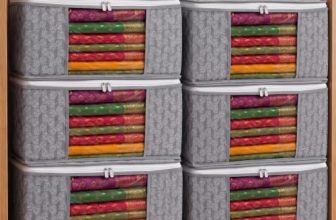 BSB HOME Non-Woven Saree Cover and Clothes Storage Organizer with Transparent Window & Zipper Closure, Foldable Wardrobe Storage Bag for Sarees, Suits and Garments, 45 × 33 × 22 cm (Pack of 6, Grey)