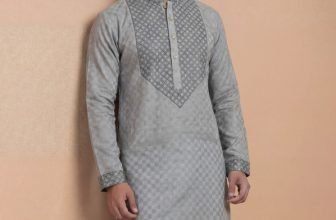 Tibra Collection Men Embroidered Straight Kurta(Grey)