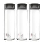 CELLO H2O Glass Fridge Water Bottle with Plastic Cap | Leak proof & break-proof | Wide mouth & Easy to Clean | Best Usage for Office/School/College | Set of 3, 920ml | Black