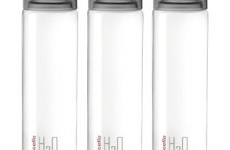 CELLO H2O Glass Fridge Water Bottle with Plastic Cap | Leak proof & break-proof | Wide mouth & Easy to Clean | Best Usage for Office/School/College | Set of 3, 920ml | Black