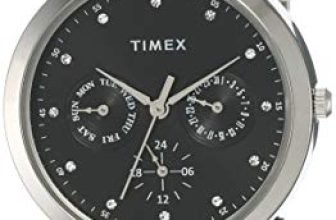 TIMEX Analog Watch for Women with Black Round Dial & Silver Stainless Steel Bracelet Band Water Resistant Women’s Wrist Watches – TW000X205