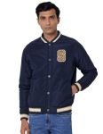 Spykar Men Navy Blue Polyester Straight Fit Full Sleeve Plain Lapel Casual Jacket