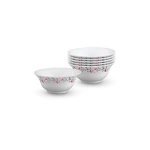 Larah by BOROSIL Opalware Veg Bowl – White, Pentas, 4.5 inch, Set of 6, 300 ml