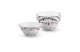 Larah by BOROSIL Opalware Veg Bowl – White, Pentas, 4.5 inch, Set of 6, 300 ml