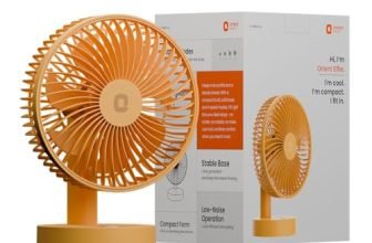 Orient Electric Elfie Rechargeable Personal Fan | 90° Adjustable Airflow | 1800 mAh Battery | 4 Speed Modes | Quiet Operation | USB Type-C Charging | Compact Mini Fan | Tangerine Orange