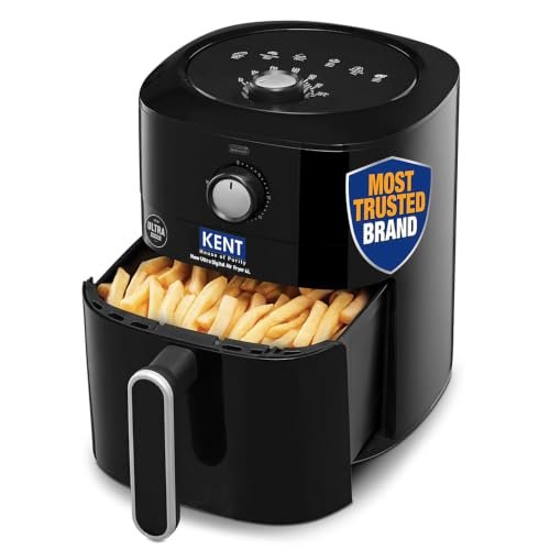 KENT New Ultra Air Fryer 4L 1300 W | 80% Less Oil | Instant Electric Air Fryer | Auto Cut Off | Fry, Grill, Roast, Steam, and Bake | Rapid Heating | 1 Year Warranty | Black