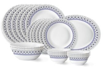 Larah by Borosil Ocean Fluted Series Opalware Dinner Set | 21 Pieces for Family of 6 | Microwave & Dishwasher Safe | Bone-Ash Free | Crockery Set for Dining & Gifting | Plates & Bowls | White