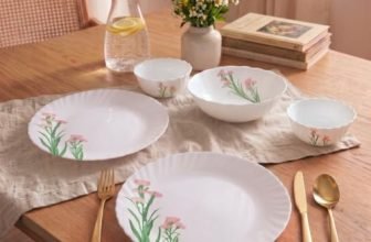 Novo By La Opala Opalware Dinner Set 10 Pcs for Family of 2, Pink Florets | Microwave & Dishwasher Safe Crockery Set for Home, Bone-Ash Free Bowls & Plates Set, Break-Resistant & Lightweight