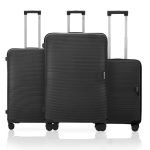 HRX Parabola 3-Piece Luggage Set Haileys Black Polypropylene Hard Shell Suitcase Set – Premium Travel Trolley Bags with 8 Spinner Wheels, Number Lock & Water Resistant Body