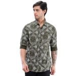 Spykar Full Sleeve Slim Fit Printed Green Shirts for Men (Size: M)-MSHPS2BD204-Military Green