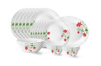 Larah by Borosil Hazel Fluted Series Opalware Dinner Set | 21 Pieces for Family of 6 | Microwave & Dishwasher Safe | Bone-Ash Free | Crockery Set for Dining & Gifting | Plates & Bowls | White