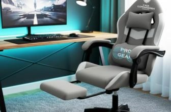 Casa Copenhagen, High-Back Fabric Gaming Ergonomic Chair with Advanced Mechanism & Electric Back Massager, Luxurious Memory Foam Seating & Multi Function Arm-Rest – Grey & Grey