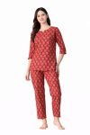 Ichaa Women’s Printed Cotton Night Wear Top and Bottom Night Suit Set (L) Red