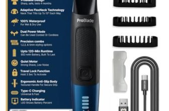 MENHOOD ProBlade 3-in-1 Hybrid Beard Trimmer Shaver for Men Trim Style Shave Adaptive Flex Neck 120 Min Runtime USB-C LED Indicator Dual Protection Waterproof Multi-Comb