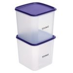 Amazon Brand – Solimo Square Modular Plastic Storage Container | Airtight | BPA-Free | Set of 2 | 3.9 L (Blue)