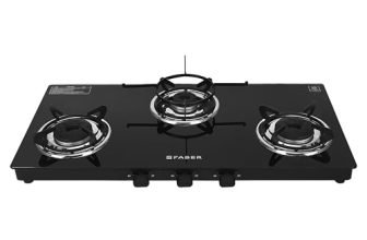 Faber Phoenix 3 Burner Cooktop | Black Glass Finish | Double Drip Tray | ABS Knobs | Pan Support |5 Yr Warranty on Burner & 2Yrs Comprehensive | Phoenix 3BA BK