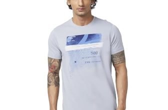 Spykar Men Grey Blended Slim Fit Half Sleeve Round Neck Printed Tshirt