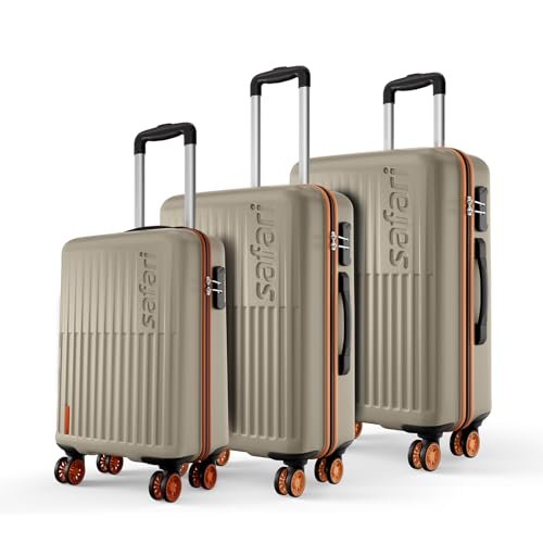 Safari Astra Neo 8 Wheels Set of 3 Trolley Bags, Hard Case Polycarbonate, 360 Degree Wheeling Carry on & Check-in Luggage for Men & Women, Suitcase for Travel, Trolley Bags for Travel, Champagne