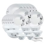Larah by Borosil Millenia Opalware Dinner Set, 35 Pcs, White