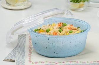Borosil 400 ml Blue Food Storage Container with Air Tight Lid | Round Shape Borosilicate Glass Organiser | Microwave & Dishwasher Safe | For Fridge, Kitchen Storage