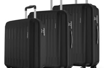 Safari Genius Alley Set of 3 (Cabin + Medium + Large) Trolley Bags, Hard Case Polypropylene, 4 Wheels, 360 Degree Wheeling Luggage, Suitcase for Travel, Black