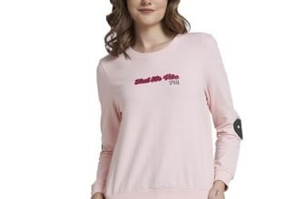 Spykar Women Baby Pink Blended Regular FIt Round Neck Printed Sweatshirt