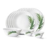 Larah by Borosil Crescent Fluted Series Opalware Dinner Set | 13 Pieces for Family of 4 | Microwave & Dishwasher Safe | Bone-Ash Free | Crockery Set for Dining & Gifting | Plates & Bowls | White