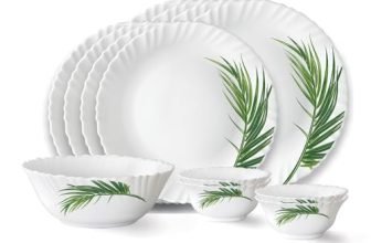 Larah by Borosil Crescent Fluted Series Opalware Dinner Set | 13 Pieces for Family of 4 | Microwave & Dishwasher Safe | Bone-Ash Free | Crockery Set for Dining & Gifting | Plates & Bowls | White