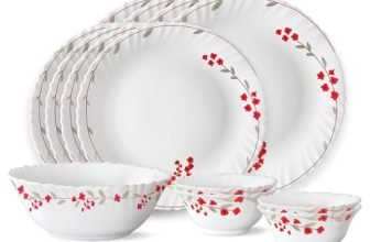 Larah by BOROSIL Fluted Series Verona Opalware Dinner Set | 13 Piece for Family of 4 | Microwave & Dishwasher Safe | Bone-Ash Free | Crockery Set for Dining & Gifting | Plates & Bowls | White