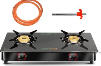 Greenchef Ebony Pro 2BR ( Hose Pipe + Lighter ) Glass Manual Gas Stove(2 Burners)