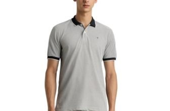 Van Heusen Men Grey Print Polo Neck T-Shirt