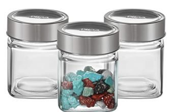 CELLO Qube Fresh Glass Storage Jar for Kitchen Set of 3 Pcs, 180 ml Transparent | Fridge Safe Airtight Leadfree Toughened Glass Kitchen Storage Containers Set For Beans, Whole Grains Spices Dry Fruits