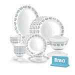 Treo by Milton Opalware Neuma Lavelle Dinner Set of 35 | Serving for 6|Microwave & Dishwasher Safe | Bone-Ash Free | Tempered Toughness | Plates, Bowls, Lid, Spoons | Crockery Set for Dining & Gifting