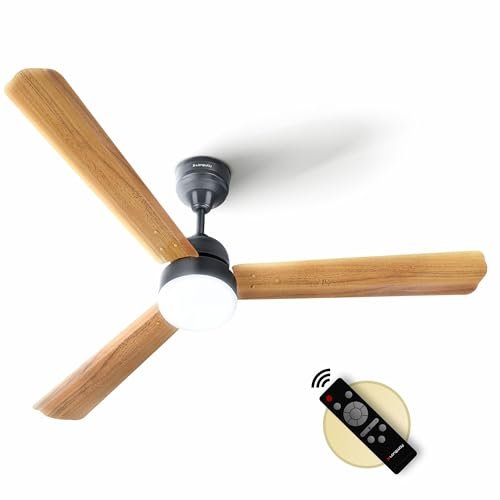 LONGWAY Luminair Max 1200 mm BLDC Ceiling Fan with Remote Control & LED Light | BEE 5 Star Rated Energy Efficient | Ultra High Speed 3 Blade Anti-Dust Decorative Ceiling Fan (Golden Birch, Pack of 1)