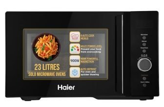 Haier 23L Solo Microwave Oven with Defrost Technology, Child Lock (HIL2301MBEJ, Black, Inbuilt Auto Cook Menus)