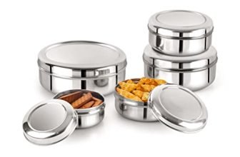 Cello Steelox SmartServe Stainless Steel Food Storage Dabba 230ml, 370ml, 550ml, 800ml, 1000ml (Set of 5), Silver, Extra Large