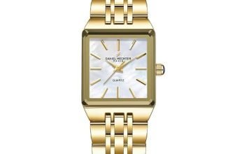 Daniel Hechter Paris Clara Collection Analog Quartz Watch for Women with Square Mother of Pearl White Dial, Metal Case, Gold Stainless Steel Strap and Water Resistant – DHW2027-55